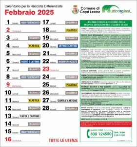 Calendario rifiuti Febbraio 2025