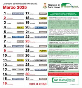 Calendario rifiuti Marzo 2025